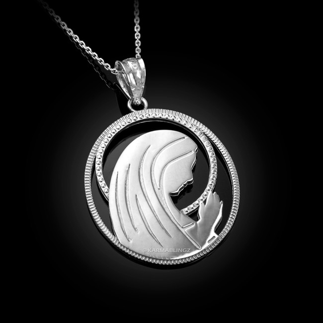 Sterling Silver Virgin Mary Silhouette Pendant Necklace