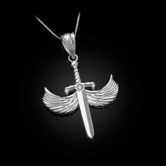 Sterling Silver Hot Wings CZ Sword Pendant Necklace