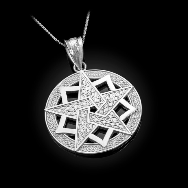 Sterling Silver Pentagram Medallion Pendant Necklace