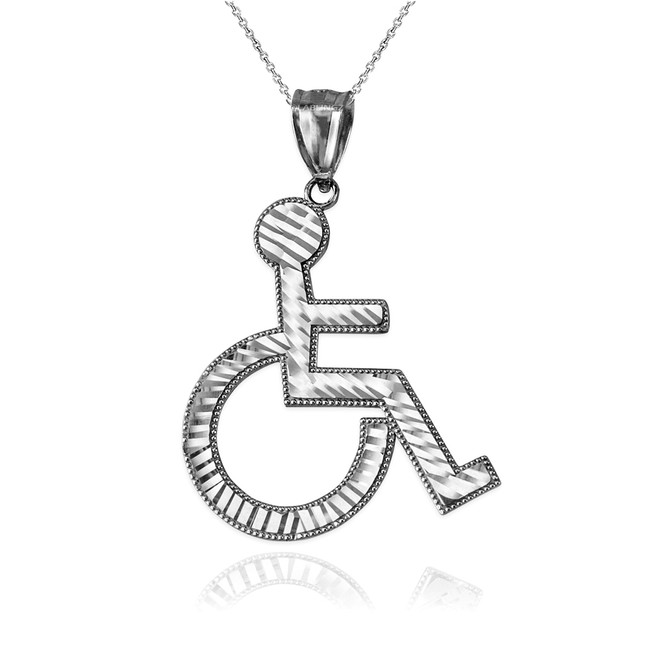 Sterling Silver Handicap Sign Wheelchair Emoji DC Pendant Necklace