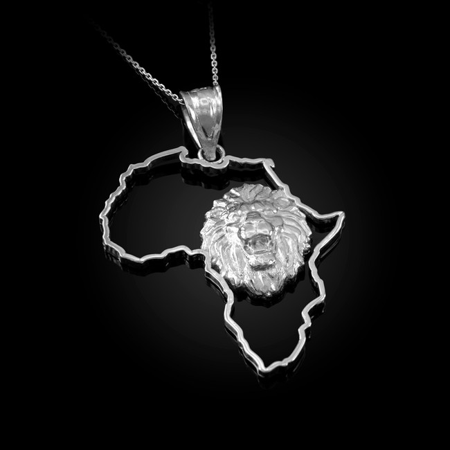 Sterling Silver Africa Map Lion Pendant Necklace