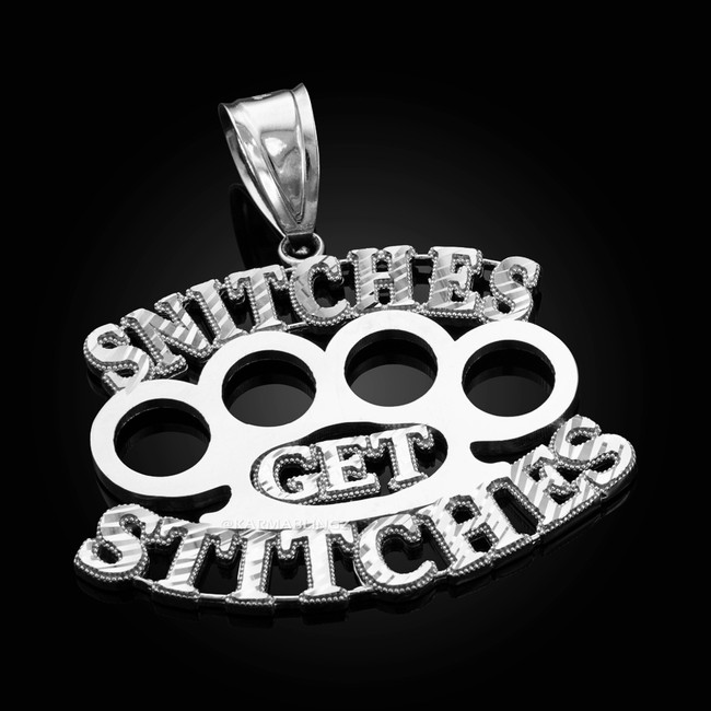 'SNITCHES GET STITCHES' Silver Knuckles Duster Hip-Hop Pendant