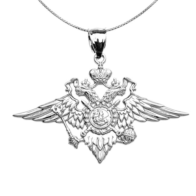 Sterling Silver Russian Imperial Double-Headed Eagle Pendant Necklace