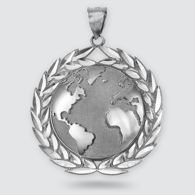 Sterling Silver World Map Globe Hip-Hop Pendant (S/L)