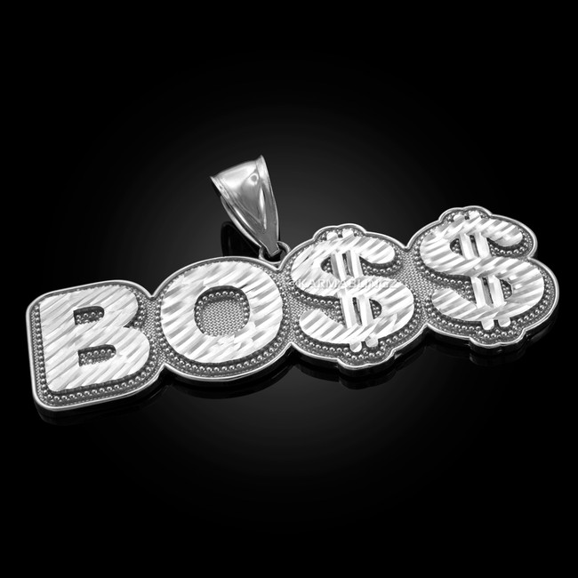 Men's Sterling Silver BO$$ Boss Sparkle-cut Hip-Hop Pendant