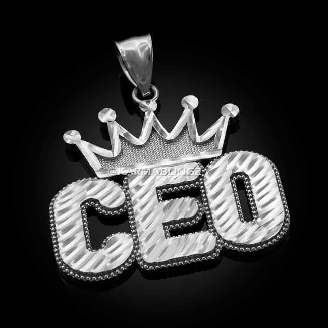 Sterling Silver Crown CEO Mens Hip-Hop DC Pendant