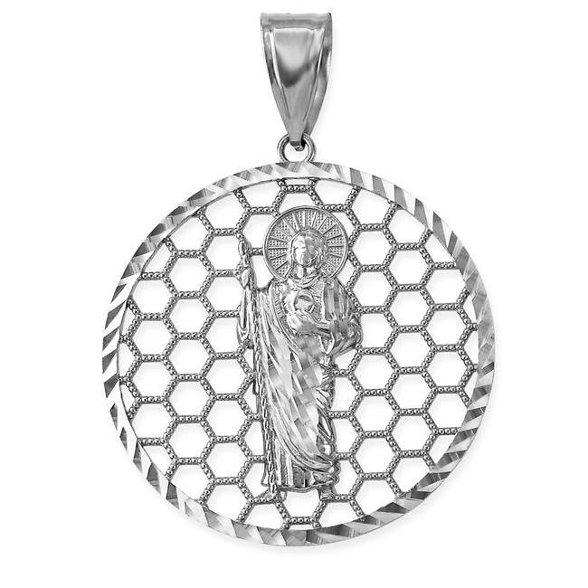 Sterling Silver Saint Jude Round Honeycomb DC Pendant