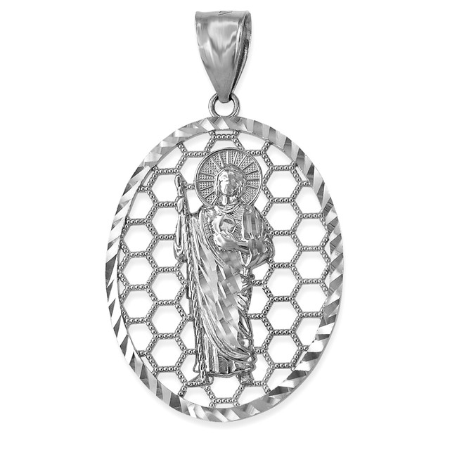 Sterling Silver Saint Jude Oval DC Honeycomb Pendant