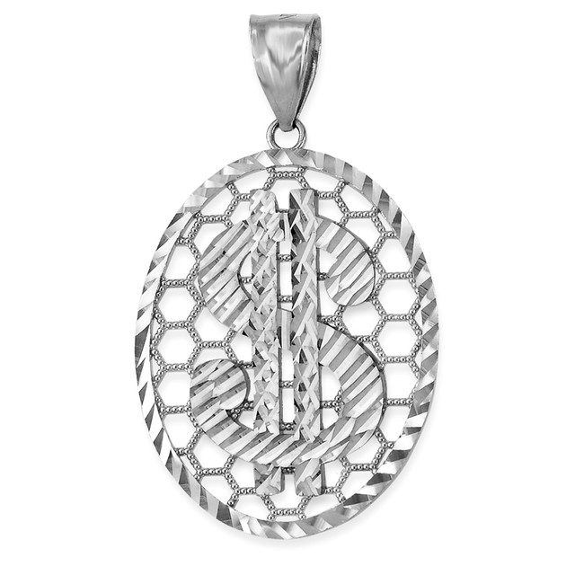 Sterling Silver Dollar Sign Oval DC Honeycomb Pendant