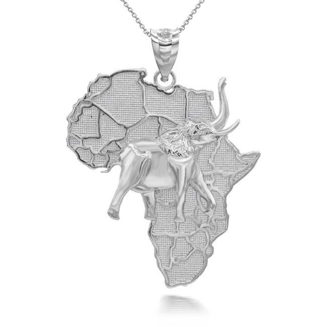 Sterling Silver Africa Map Elephant Pendant Necklace