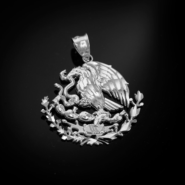 Sterling Silver Mexican Coat OF Arms Eagle Pendant Necklace