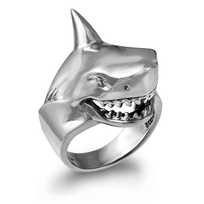 Sterling Silver 3D Shark Jaws Statement Ring