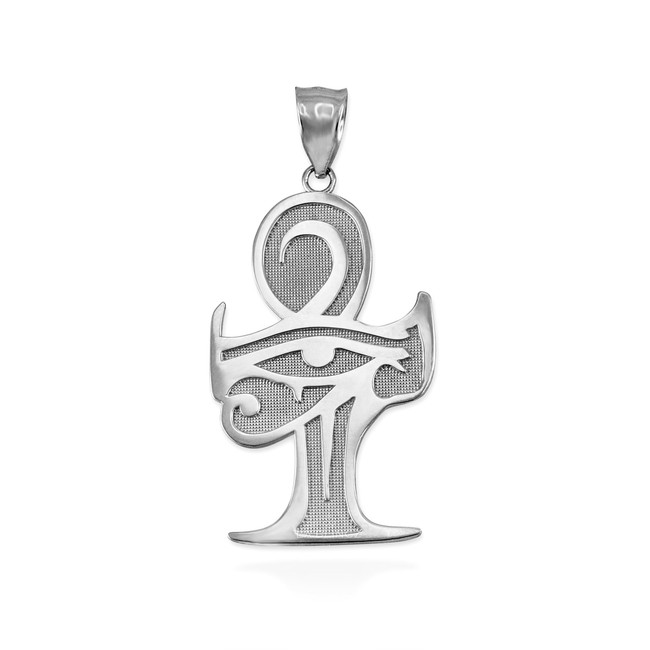 Sterling Silver Egyptian Eye Of Horus Ankh Pendant Necklace