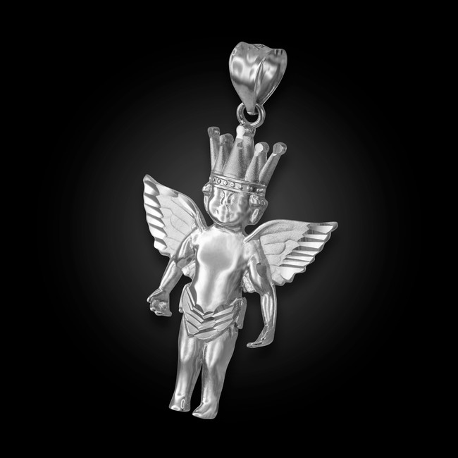 Sterling Silver Crown Angel DC Pendant (2 sizes)