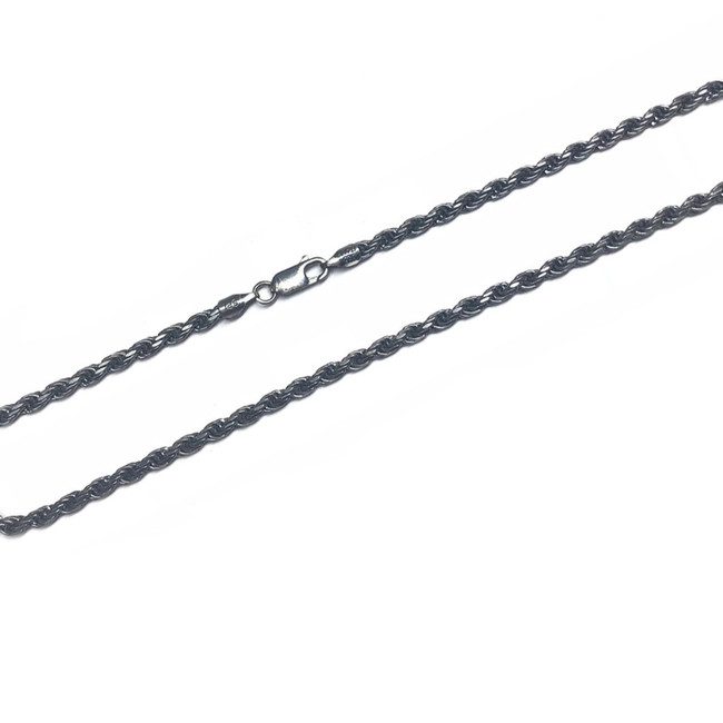 Sterling Silver Antique Vintage Oxidized 3mm Rope Chain