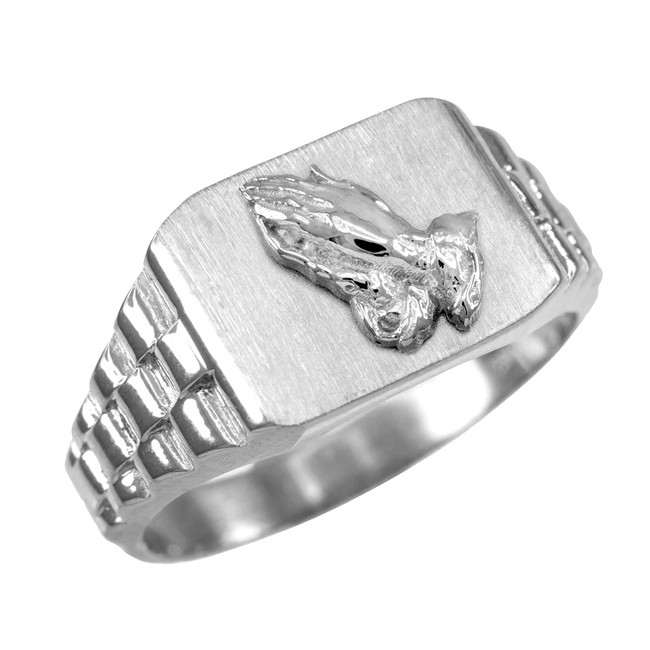 Sterling Silver Praying Hands Mens Religious Ring