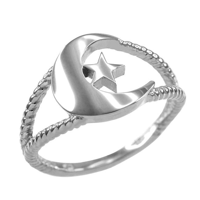 Silver Crescent Moon Islamic Ring