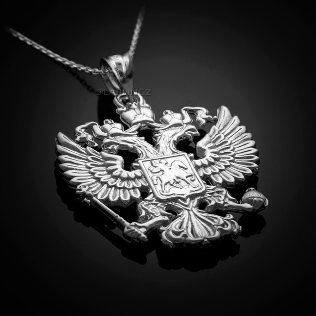 Sterling Silver Russian Coat of Arms Double-Headed Eagle Slavic Pendant Necklace