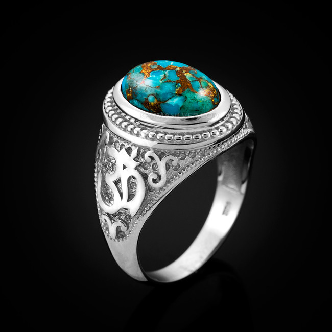 Silver Om with Blue Copper Turquoise