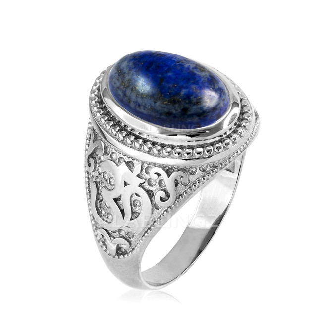 Sterling Silver Om (Aum) Lapis Lazuli Yoga Ring