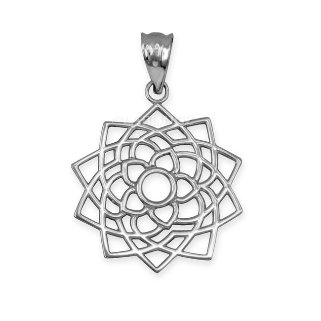Sterling Silver Sahasrara Lotus Unity Chakra Open Yoga Pendant Necklace