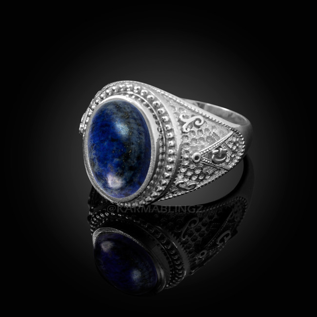 Sterling Silver Masonic Ring with Lapis Lazuli Gemstone