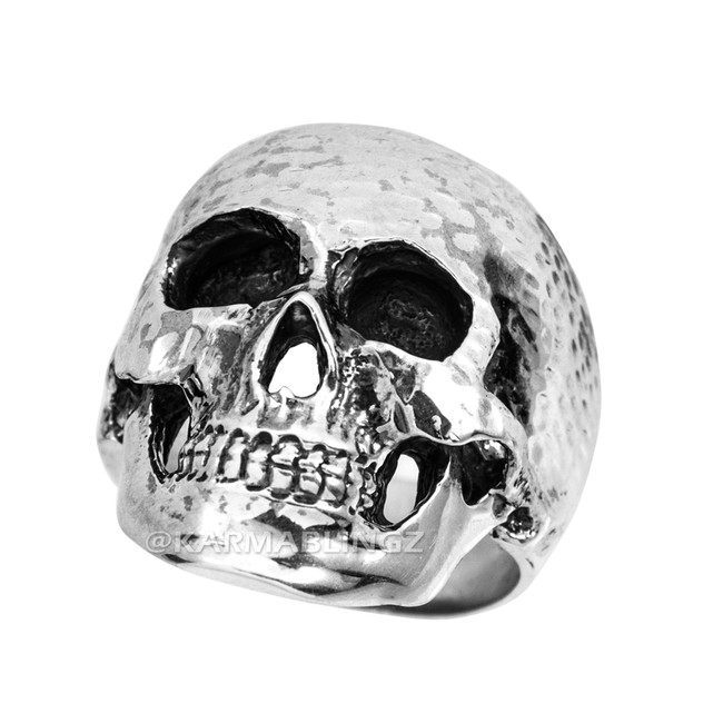 Sterling Silver Skull Head Mens Biker Ring