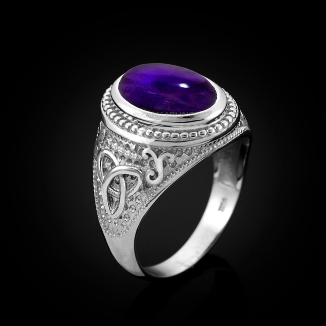 Sterling Silver Celtic Band Purple Amethyst February Birthstone Ring