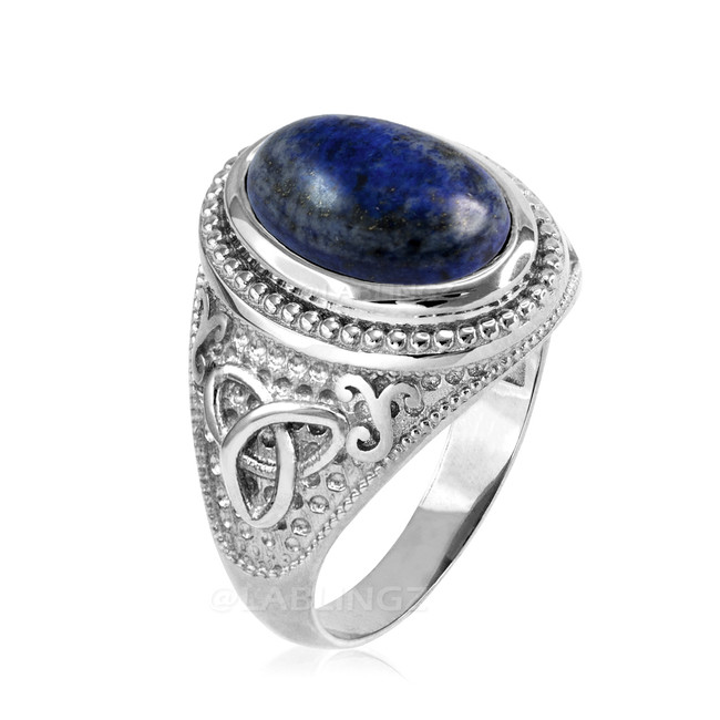 Sterling Silver Celtic Band Lapis Lazuli Gemstone Statement Ring