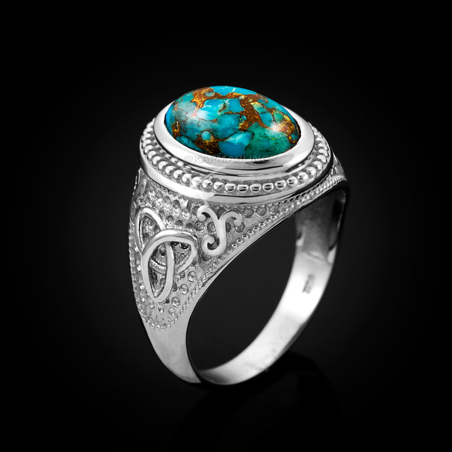 Sterling Silver Celtic Blue Copper Turquoise Gemstone Ring