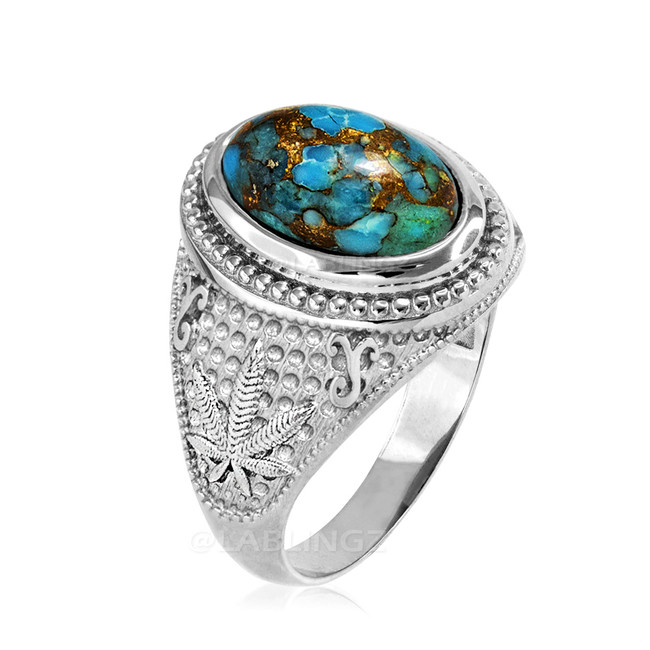 Sterling Silver Marijuana Blue Copper Turquoise Gemstone Ring