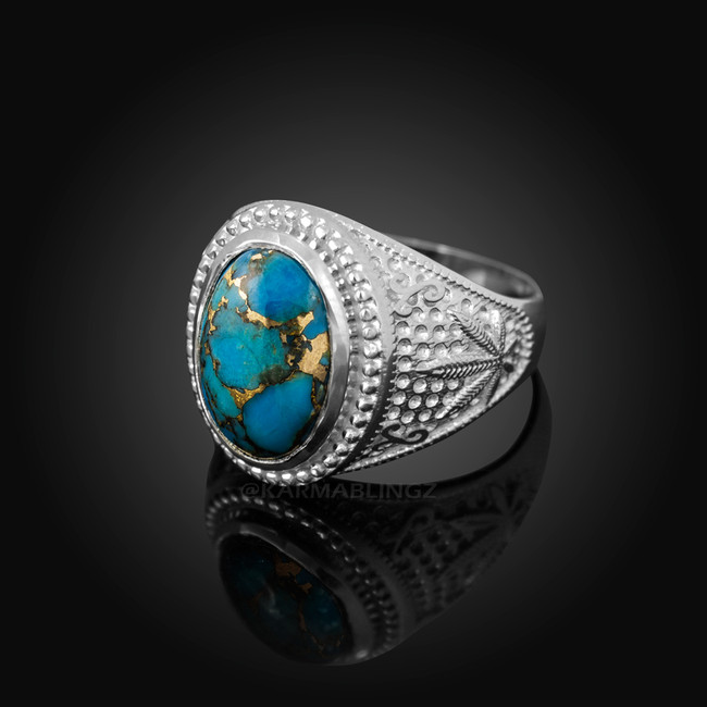 Silver Marijuana Blue Copper Turquoise Gemstone Ring