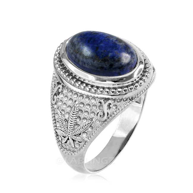 Sterling Silver Marijuana Weed Lapis Lazuli Statement Ring