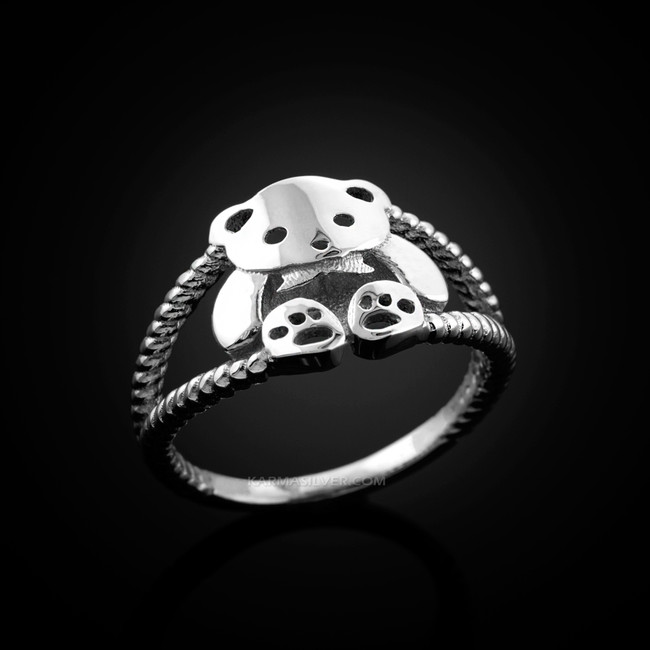 Sterling Silver Cute Teddy Bear Ladies Ring