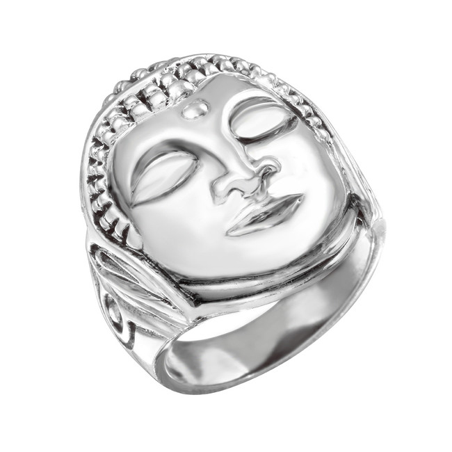 Solid Sterling Silver Buddha Head Tibetan Yoga Mens Ring