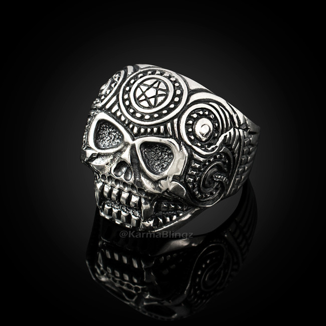 Sterling Silver Sugar Skull Biker Ring