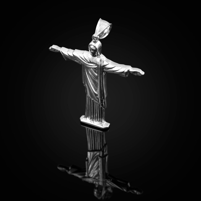 Sterling Silver Jesus Christ The Redeemer Cross Brazil Rio Statue Pendant