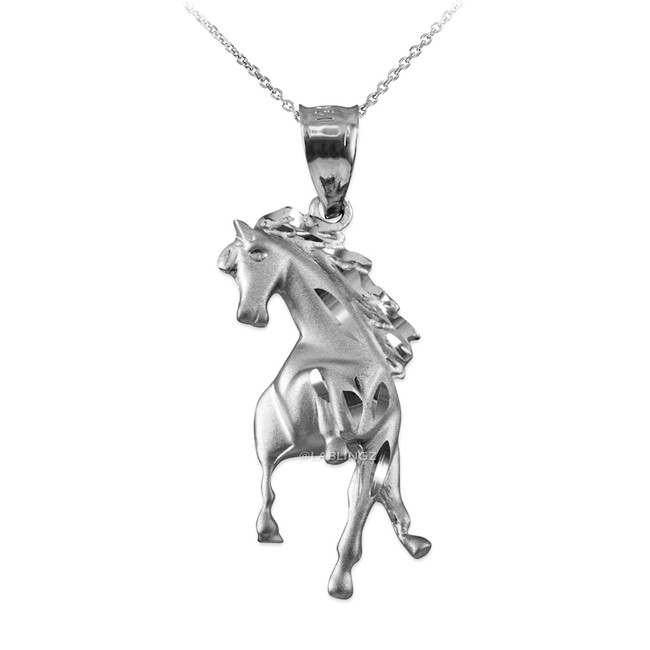 Sterling Silver Stallion Horse Satin DC Charm Necklace