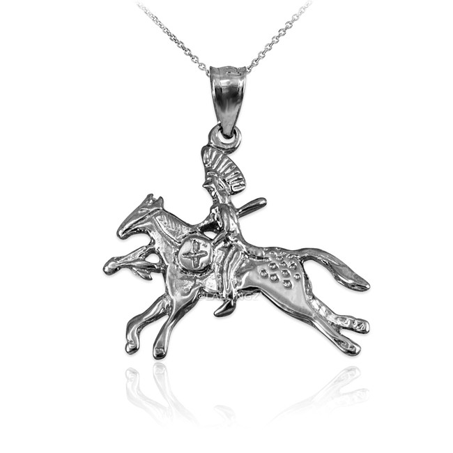 Sterling Silver Indian Chief Horse Rider Pendant Necklace