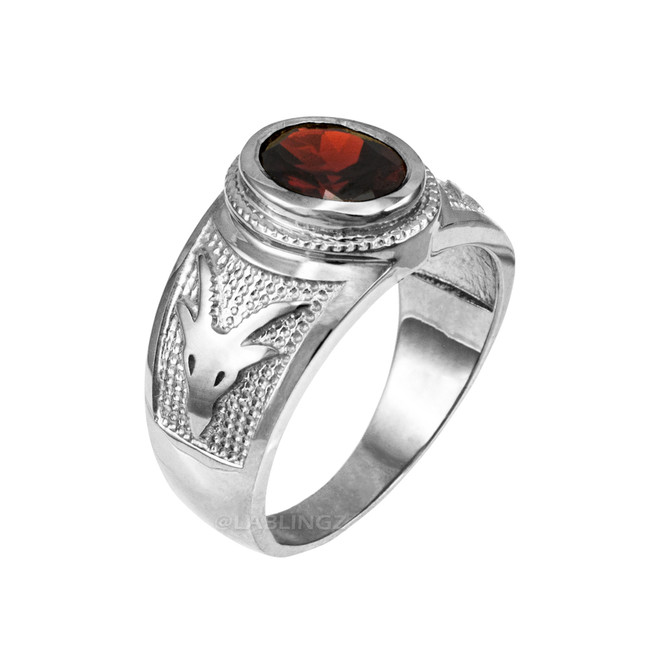Sterling Silver Capricorn Zodiac Sign January Birthstone Red CZ Ring