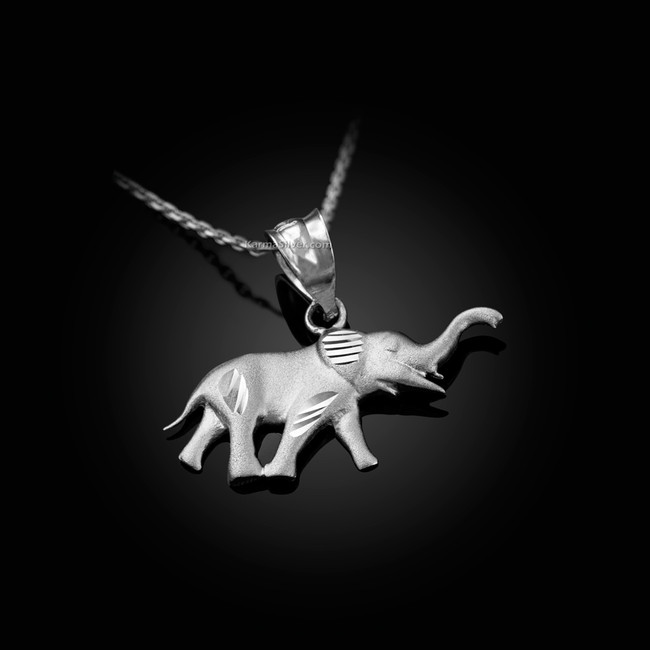 Satin DC Sterling Silver Elephant Charm Necklace