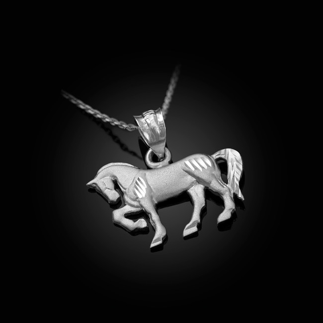 Satin DC Sterling Silver Horse Charm Necklace