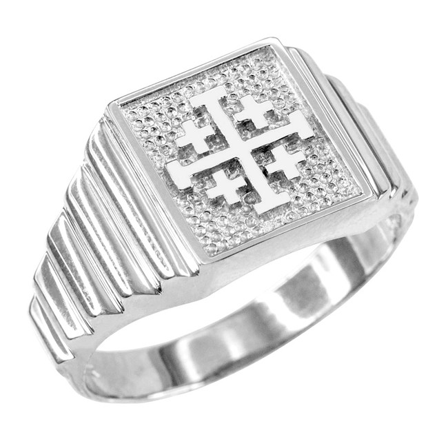 Sterling Silver Jerusalem Cross Men's Ring