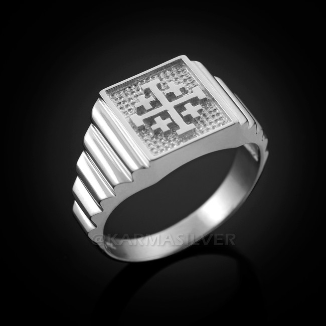 Sterling Silver Jerusalem Cross Men's Ring