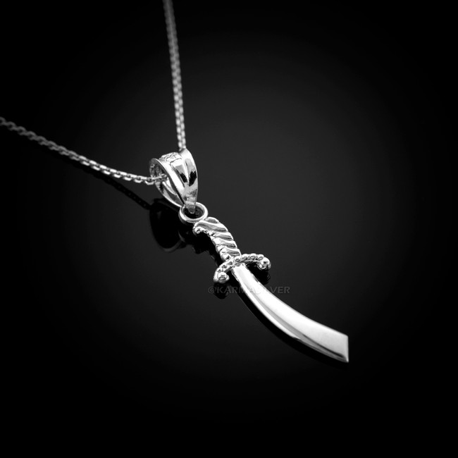 Polished Sterling Silver Scimitar Sword Charm Necklace