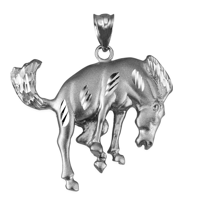 Sterling Silver Bucking Stallion Horse Satin DC Pendant