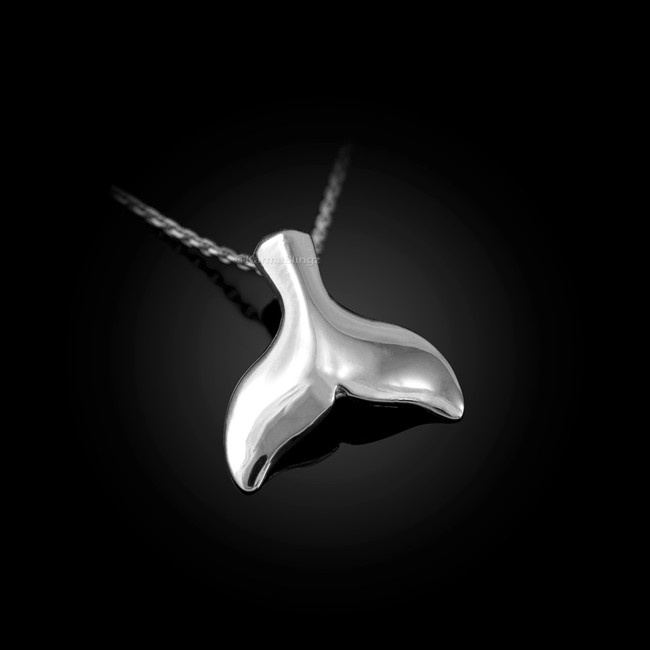 Polished Sterling Silver Whale Tail Charm Necklace