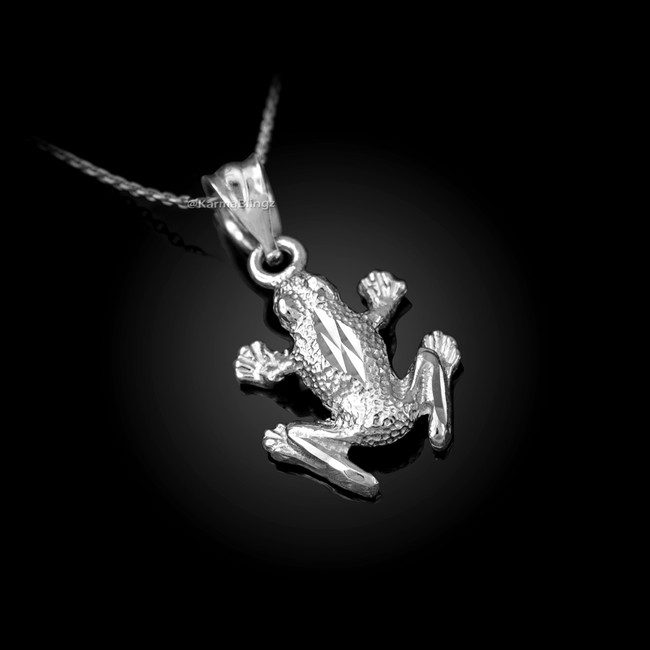 Sterling Silver Textured DC Frog Charm Necklace