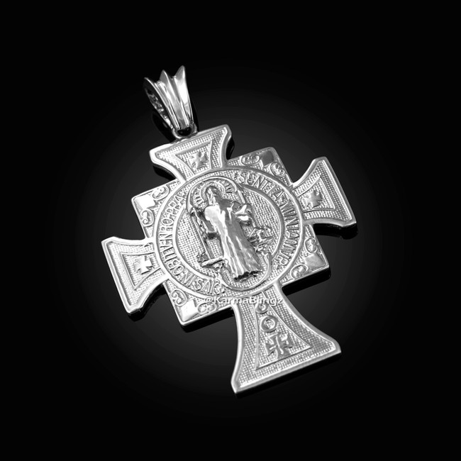 Solid Sterling Silver San Benito Cross Reversible Pendant