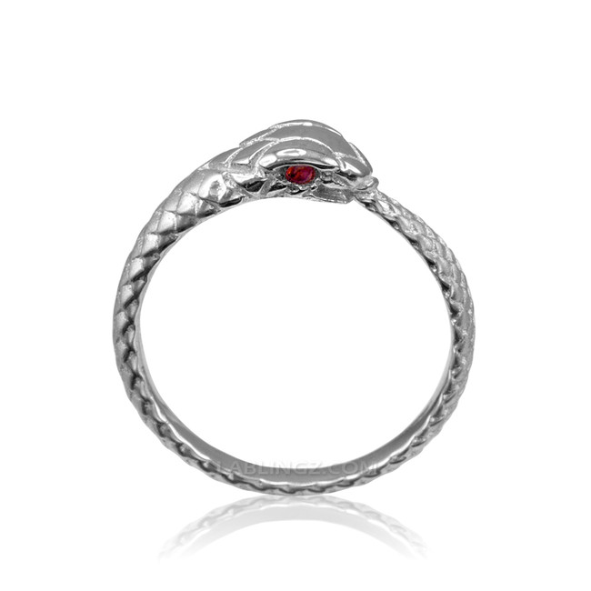 Sterling Silver Ouroboros Tail Biting Snake Ruby Ring